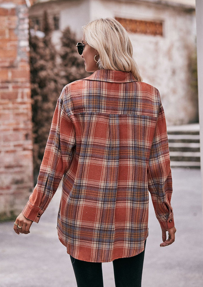 Button Up Pocket Detail Retro Plaid Shirt