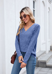 V Neck Long Sleeve Basic Casual T-shirt