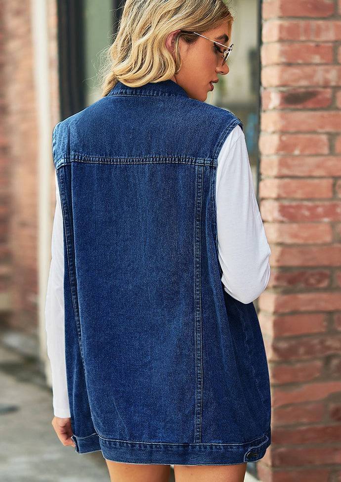 Retro Washed Denim Vest with Pockets