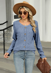 Button Detail Crew Neck Textured Casual Tunic