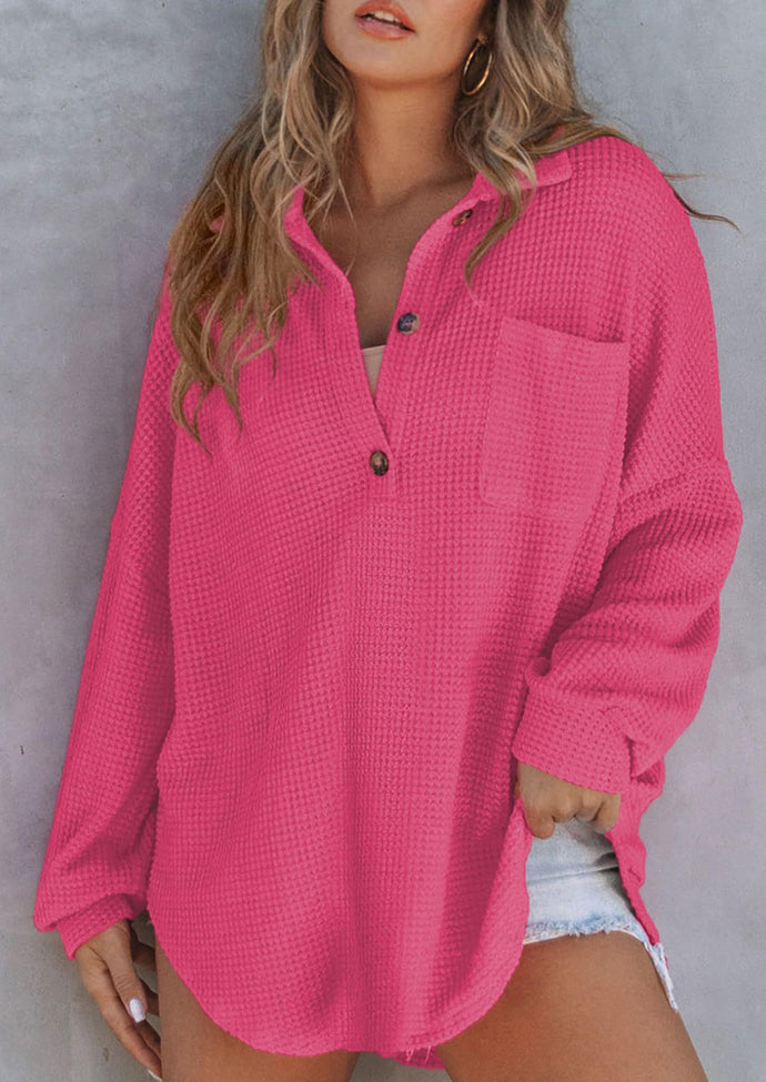 Waffle Knitted Button Up Blouse