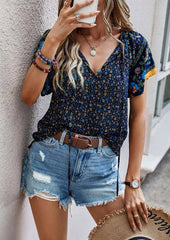 Floral Boho Tie Detail V Neck T-shirt