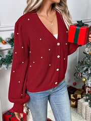 Beading Decor Knitted Sweater Cardigan