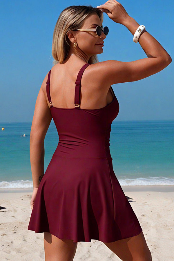 Laser-Cut Floral Wrap-Skirt One-Piece Swimsuit - Swimwear from Cindelily