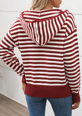Half Zip Hooded Stripe Knitted Sweater