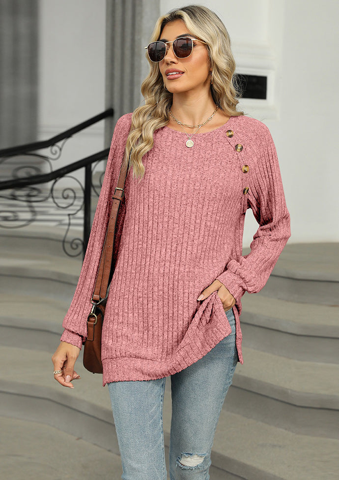 Raglan Sleeve Button Detail Side Split Tunic