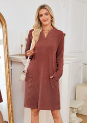 V Neck Long Sleeve Casual Dress