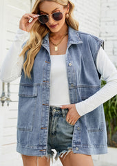 Button Up Denim Vest with Pockets