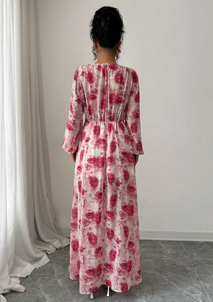 Floral Print Lace Up Maxi Dress
