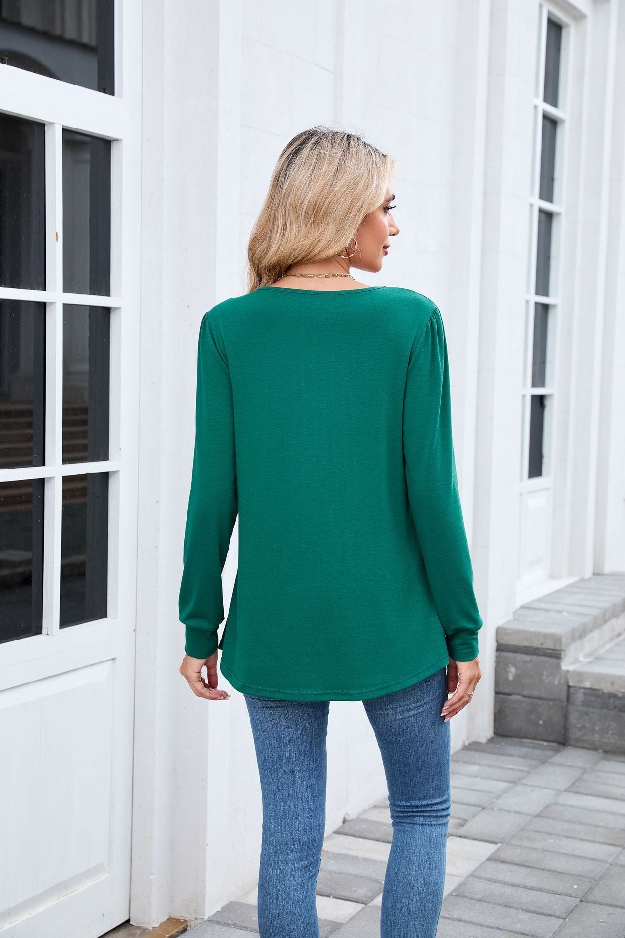 Pleated Crew Neck Long Sleeve Tunic