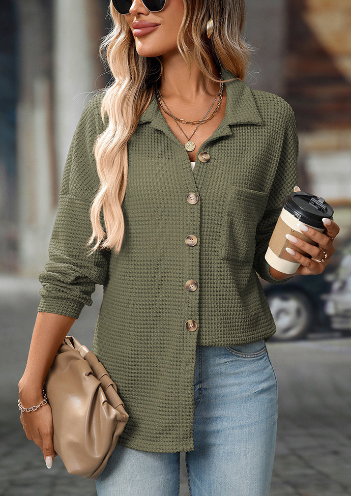 Waffle Button Up Pocket Detail Casual Shirt