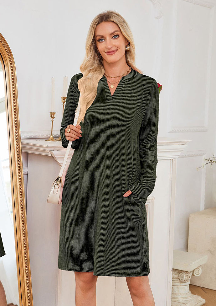 V Neck Long Sleeve Casual Dress
