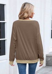 Ribbed Color Block Crew Neck Casual Sweatshirt