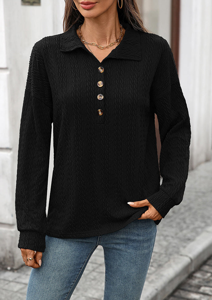 Textured Button Up Long Sleeve Casual Top