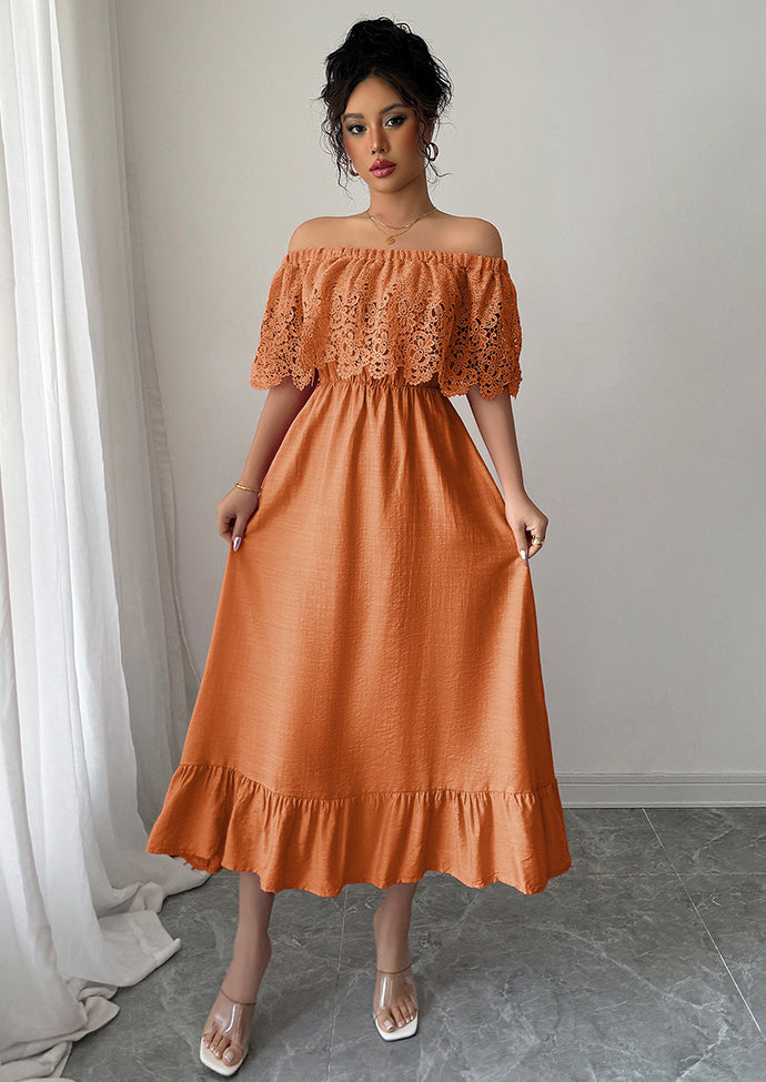 Lace Ruffled Off The Shoulder Maxi Dress