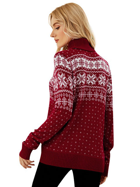 Christmas Snowflake Jacquard Turtleneck Sweater