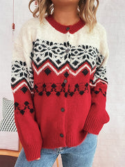 Vintage Christmas Snowflake Jacquard Knitted Cardigan