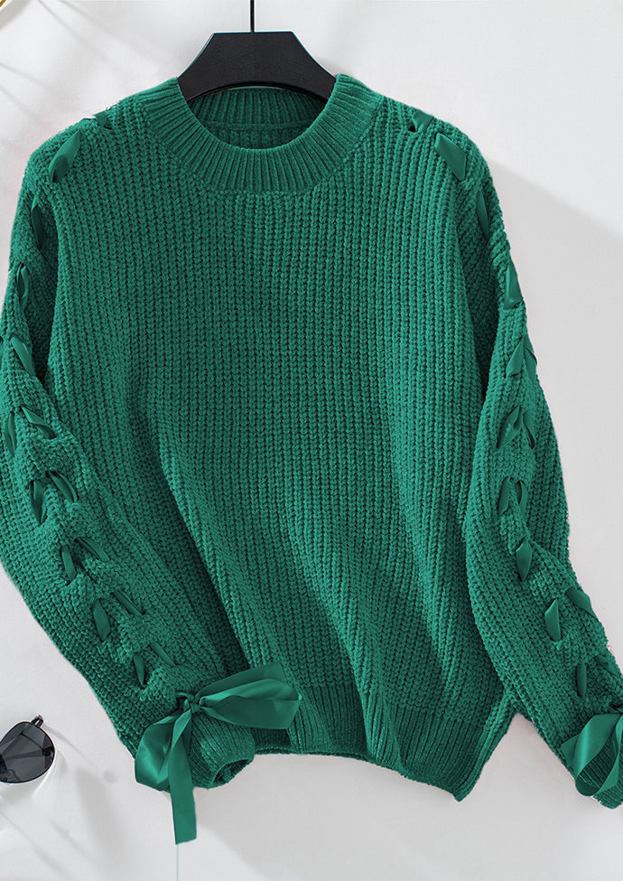 Lace Up Bow Tie Knitted Sweater
