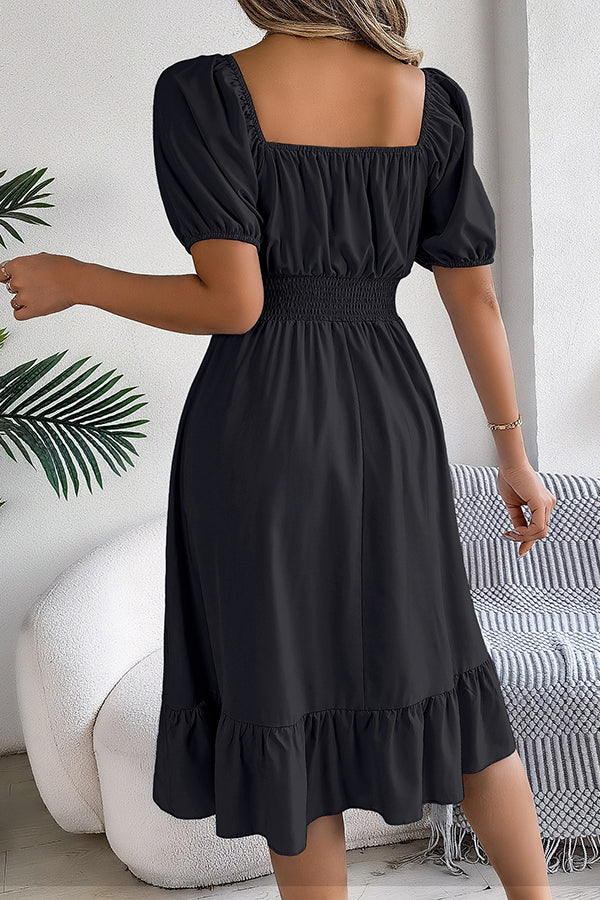 Smocked-Waist Ruffled Hem Midi Dress - Dresses from Cindelily