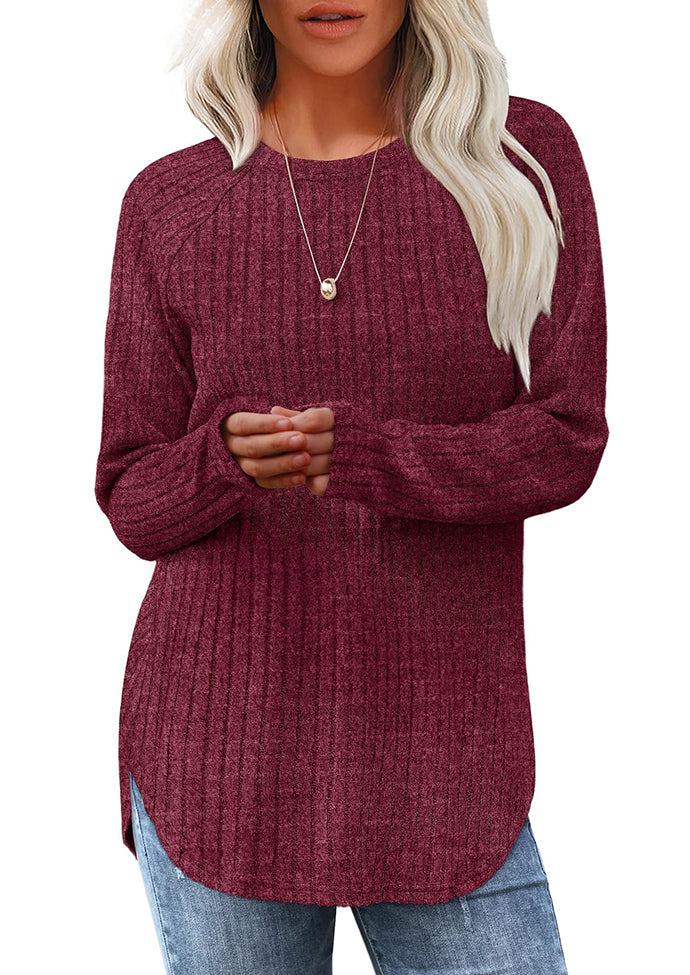 Crew Neck Textured Round Hem Casual Tunic