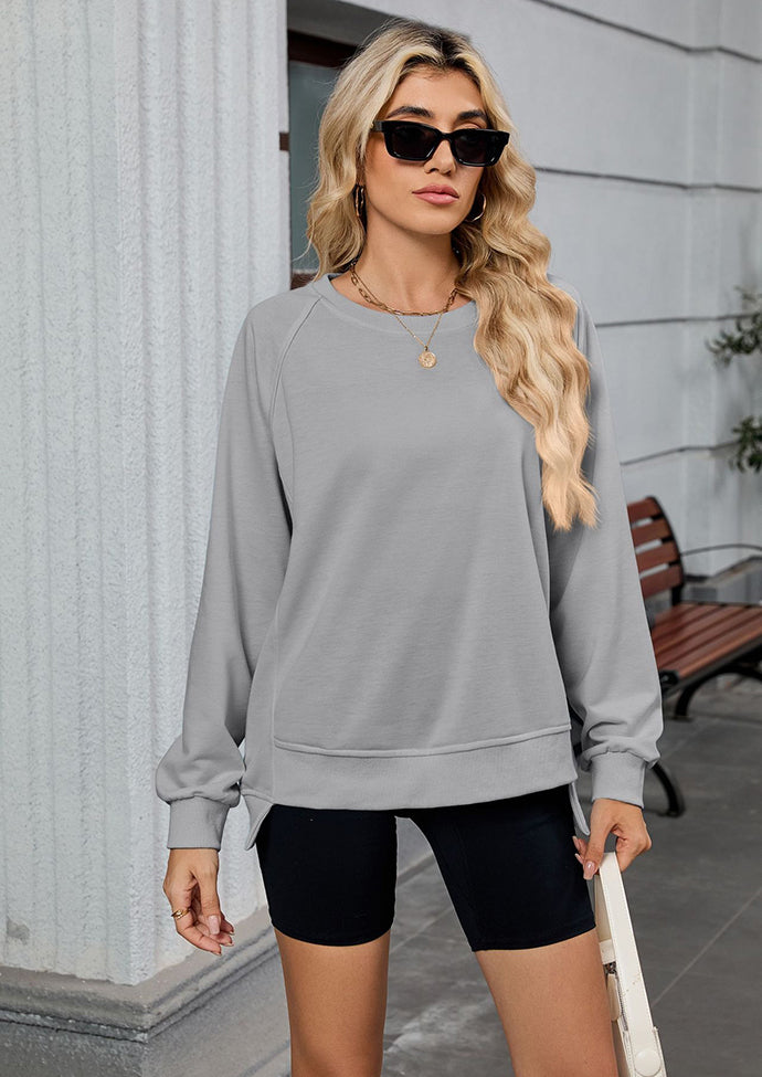 Ribbed Crew Neck Long Sleeve Oversize Sweatshirt