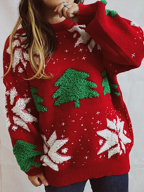 Jacquard Christmas Tree Crew Neck Sweater