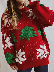 Jacquard Christmas Tree Crew Neck Sweater