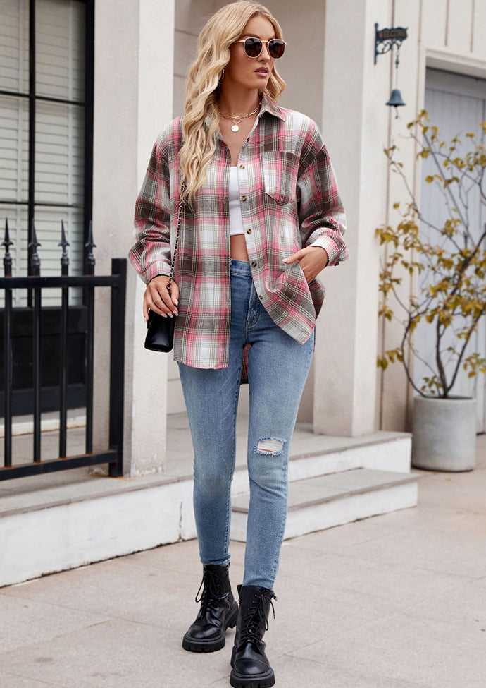 Vintage Plaid Button Up Shirt with Pocket