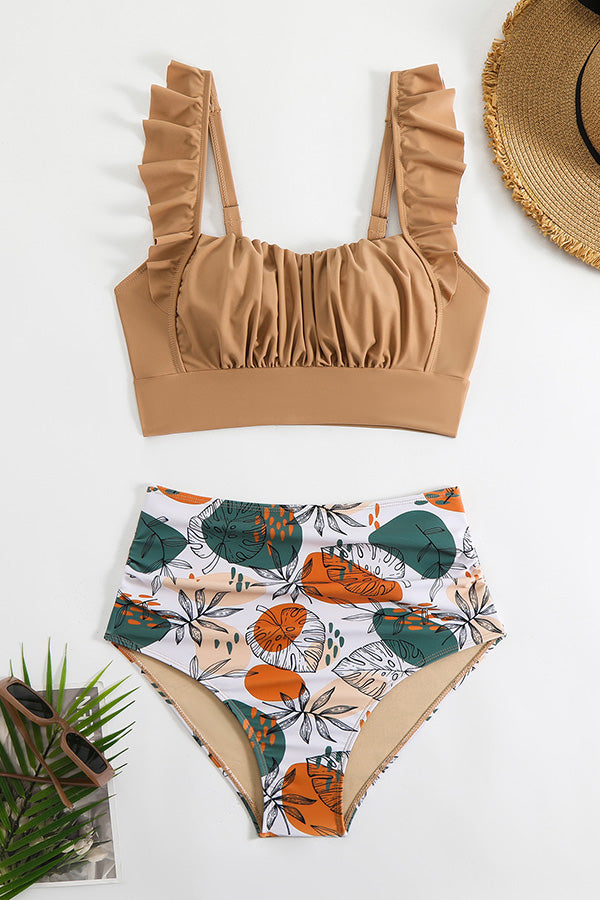 Ruffle Strap Ruched Front Bikini Set - Swimwear from Cindelily
