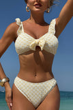 Lemon Yellow Textured Front Bow Bikini Set - Swimwear from Cindelily