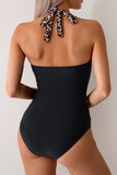 Leopard Print Trim Tummy Control One-Piece Swimsuit - Swimwear from Cindelily