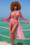 Checkered Print Halter Bikini & Cover-Up 3-Piece Set - Swimwear from Cindelily