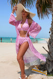 Checkered Print Halter Bikini & Cover-Up 3-Piece Set Pink - Swimwear from Cindelily