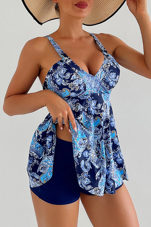 Tropical Print Tankini Top and Shorts Set - Swimwear from Cindelily