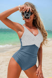 Stripe Criss-cross One Piece Swimsuit Light blue - Swimwear from Cindelily