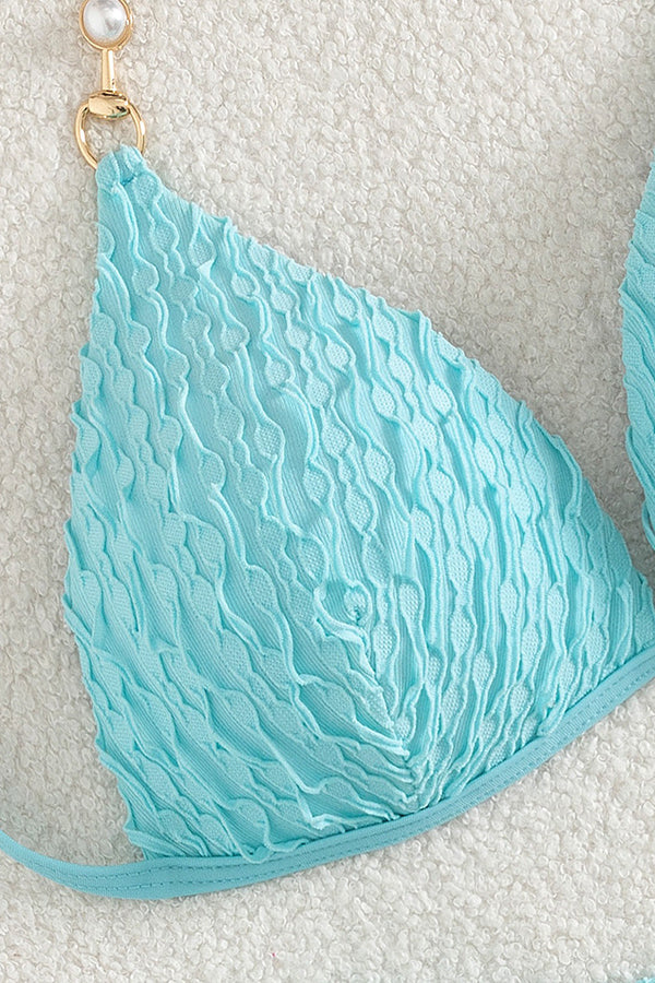 Textured Side Tie Bikini Set - Swimwear from Cindelily