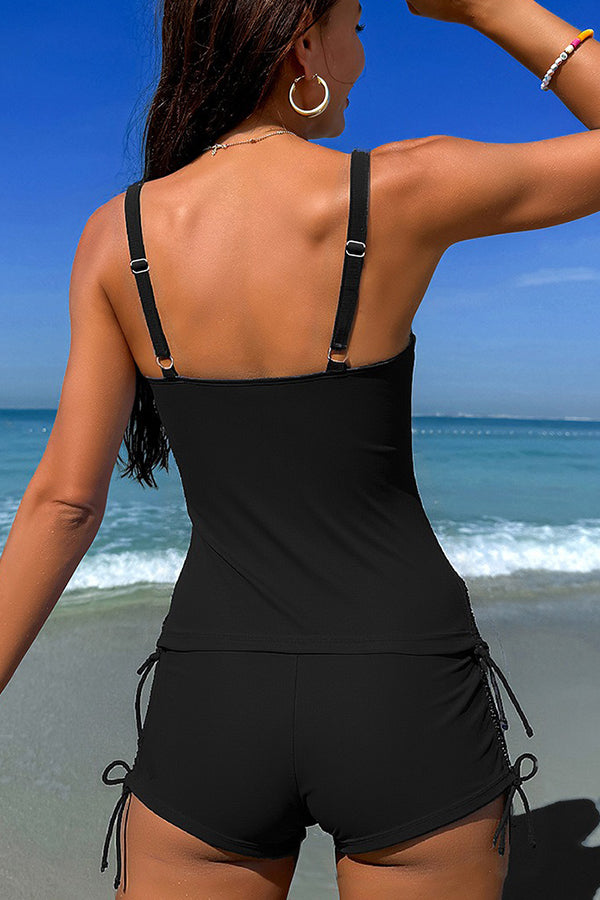 Floral Print Side Tie Tankini Top and Shorts Set - Swimwear from Cindelily