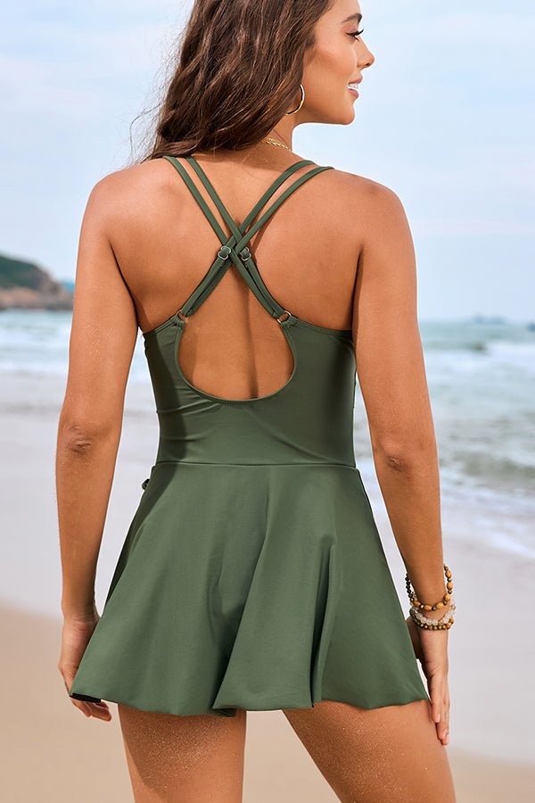Cross Twist Side Tie One Piece Swimdress - Swimwear from Cindelily