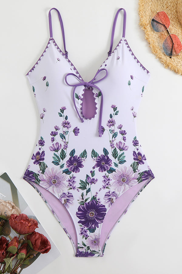 Floral Cutout Front Tie One Piece Swimwear - Swimwear from Cindelily