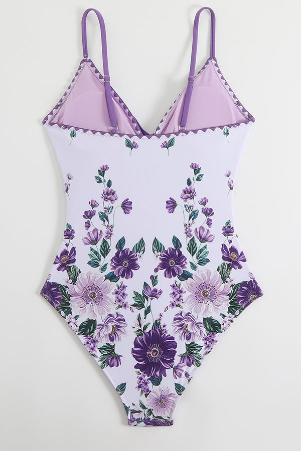 Floral Cutout Front Tie One Piece Swimwear - Swimwear from Cindelily