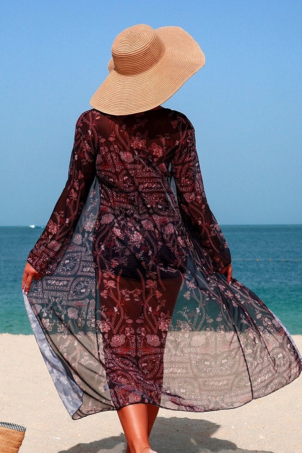 Vintage Print Halter Bikini Shorts & Cover-up 3-Piece Set - Swimwear from Cindelily