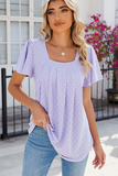 Pleated Eyelet Square Neck Blouse