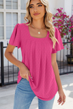Pleated Eyelet Square Neck Blouse