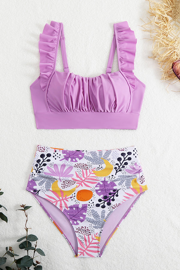 Ruffle Strap Ruched Front Bikini Set - Swimwear from Cindelily