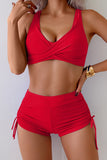 Criss-cross Racerback Bikini Set Red - Swimwear from Cindelily
