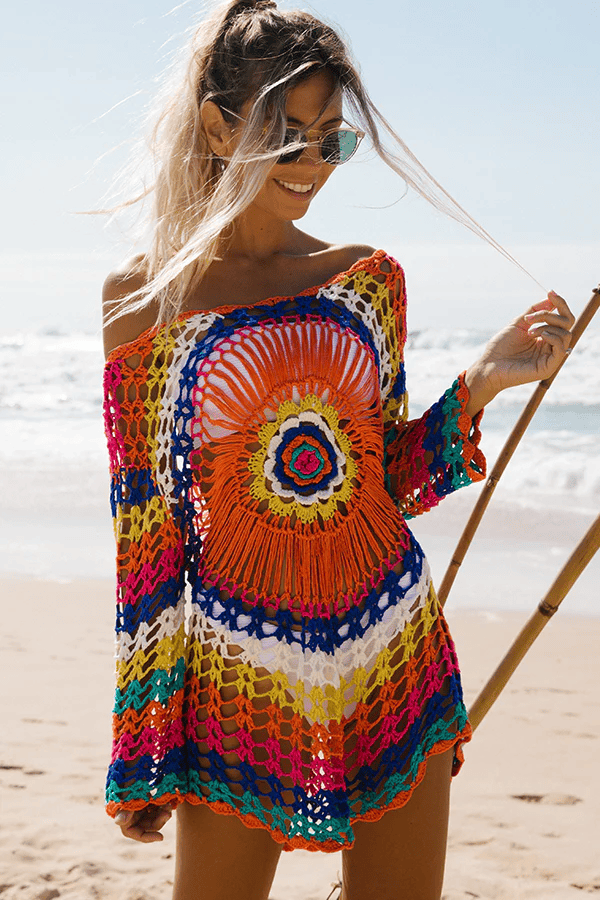 Rainbow Crochet Beach Cover-Up Multi color One Size - Cover-Up from Cindelily