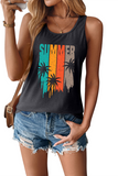 Retro SUMMER Palm Tree Graphic Tank Top Dark grey - Tops from Cindelily