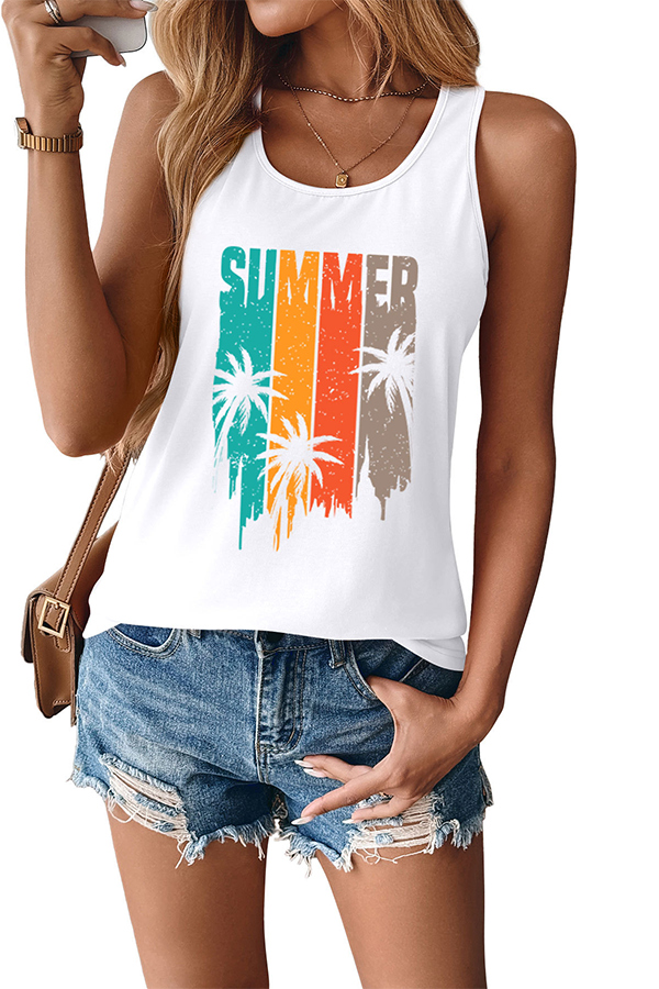 Retro SUMMER Palm Tree Graphic Tank Top White - Tops from Cindelily