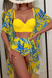 Tropical Print Bikini & Cover-Up 3-Piece Set