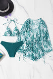 Tropical Print Bikini & Romper 3-Piece Set